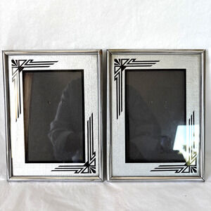 Matching Pair Of Art Deco Chrome Frame Reverse Paint Black Silver 6x8 (3.5x5.5)